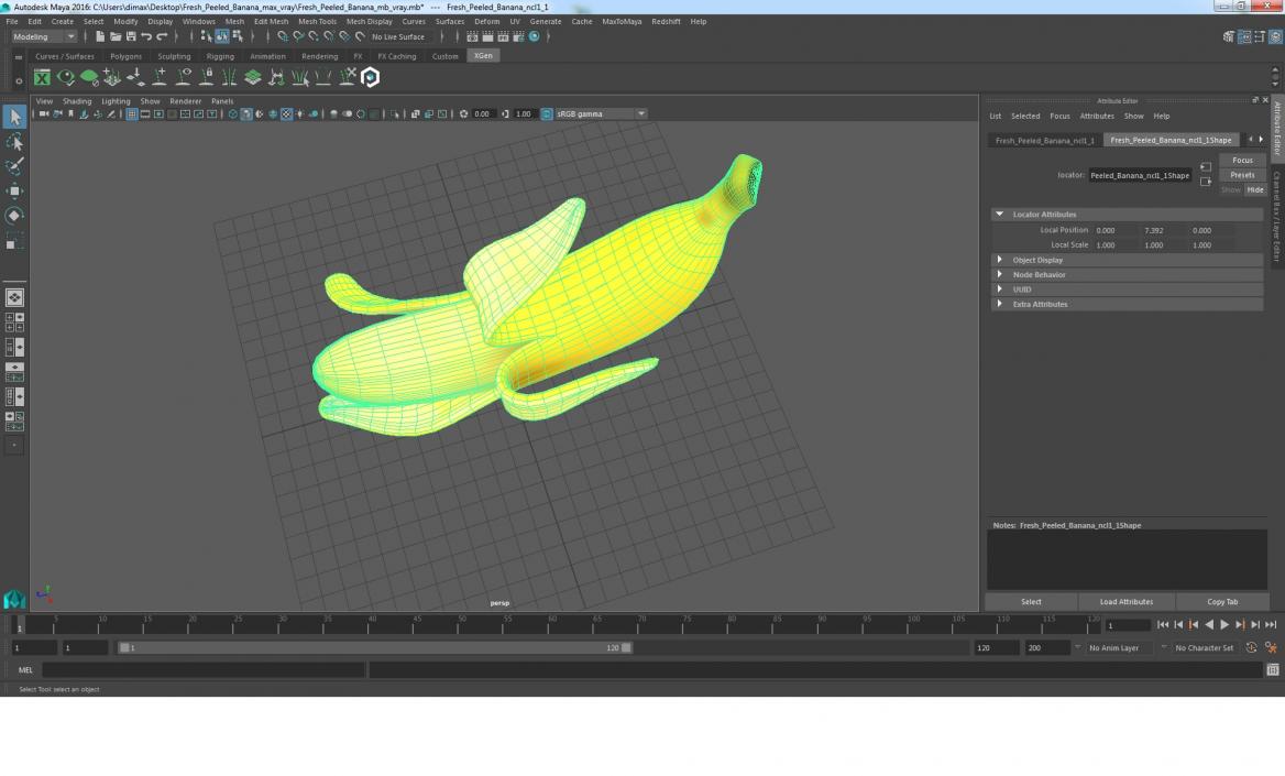 Fresh Peeled Banana Cartoon 3D