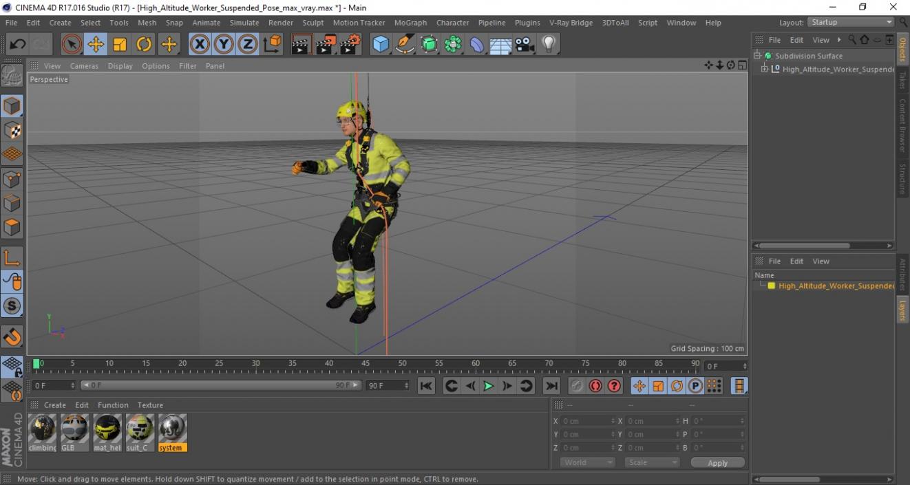 3D model High Altitude Worker Suspended Pose