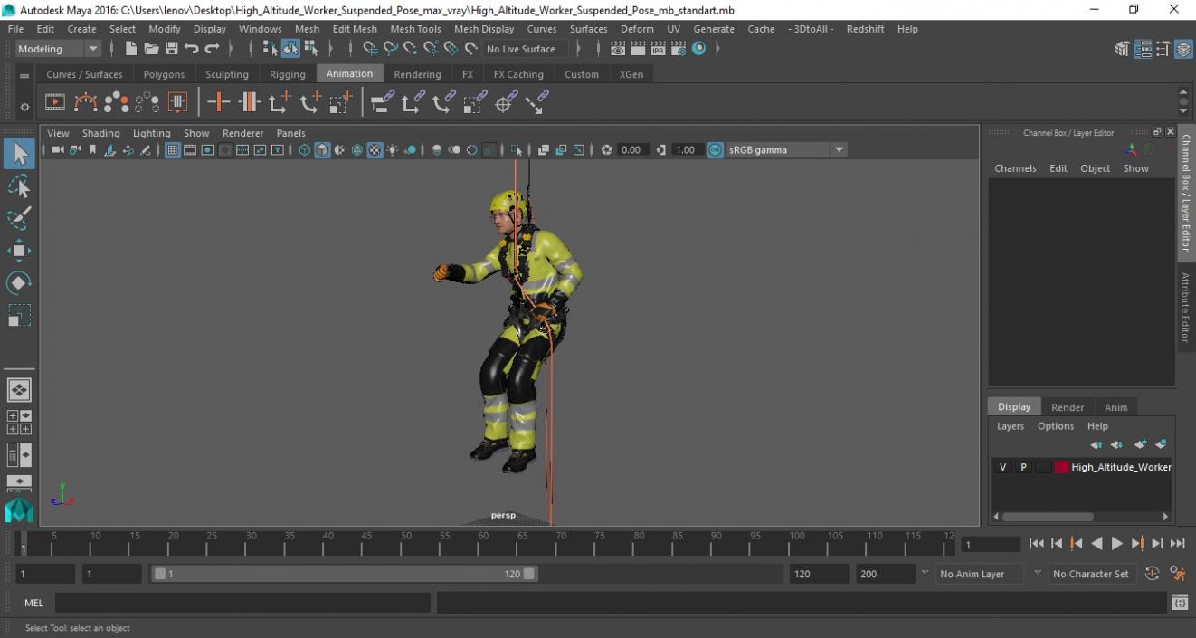 3D model High Altitude Worker Suspended Pose
