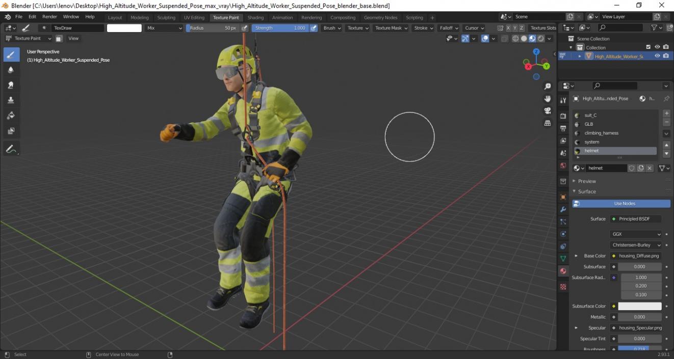 3D model High Altitude Worker Suspended Pose