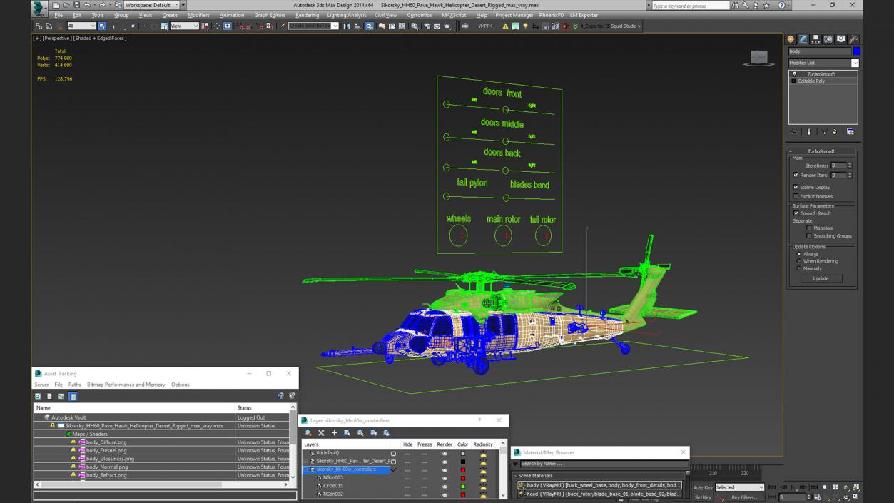 3D Sikorsky HH60 Pave Hawk Helicopter Desert Rigged model