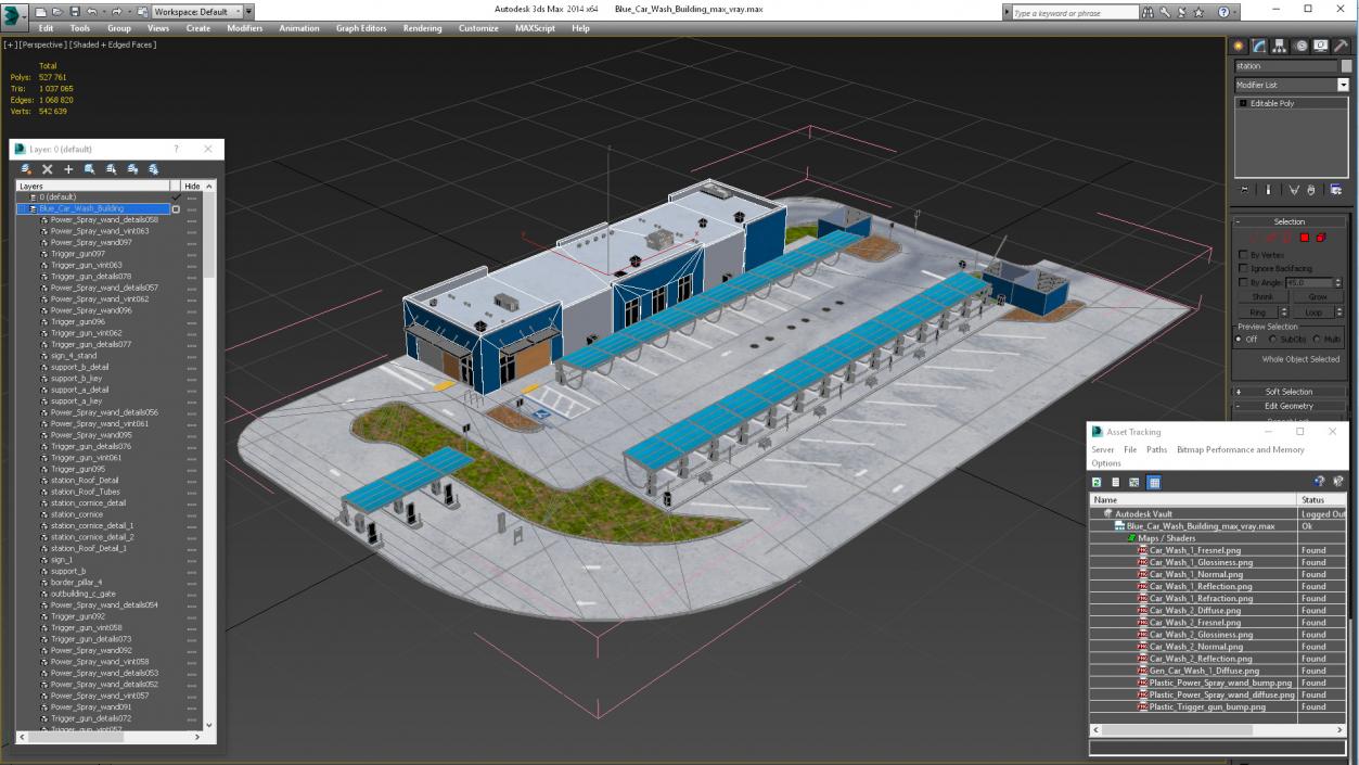 Blue Car Wash Building 3D