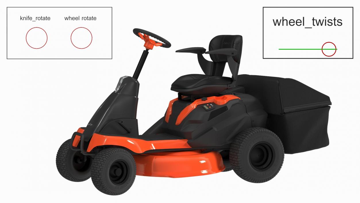 Mobile Lawn-Mower Orange with Grass Collection Bag Rigged 3D