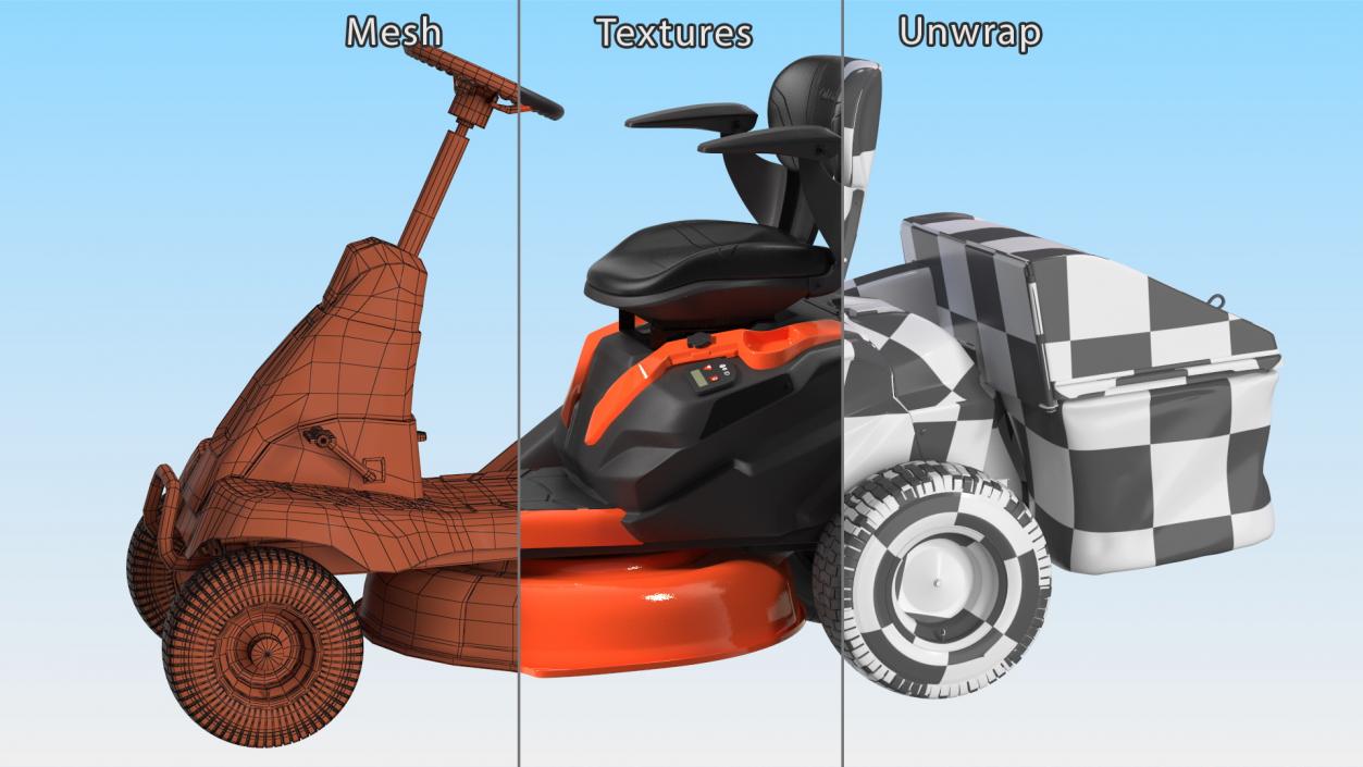 Mobile Lawn-Mower Orange with Grass Collection Bag Rigged 3D