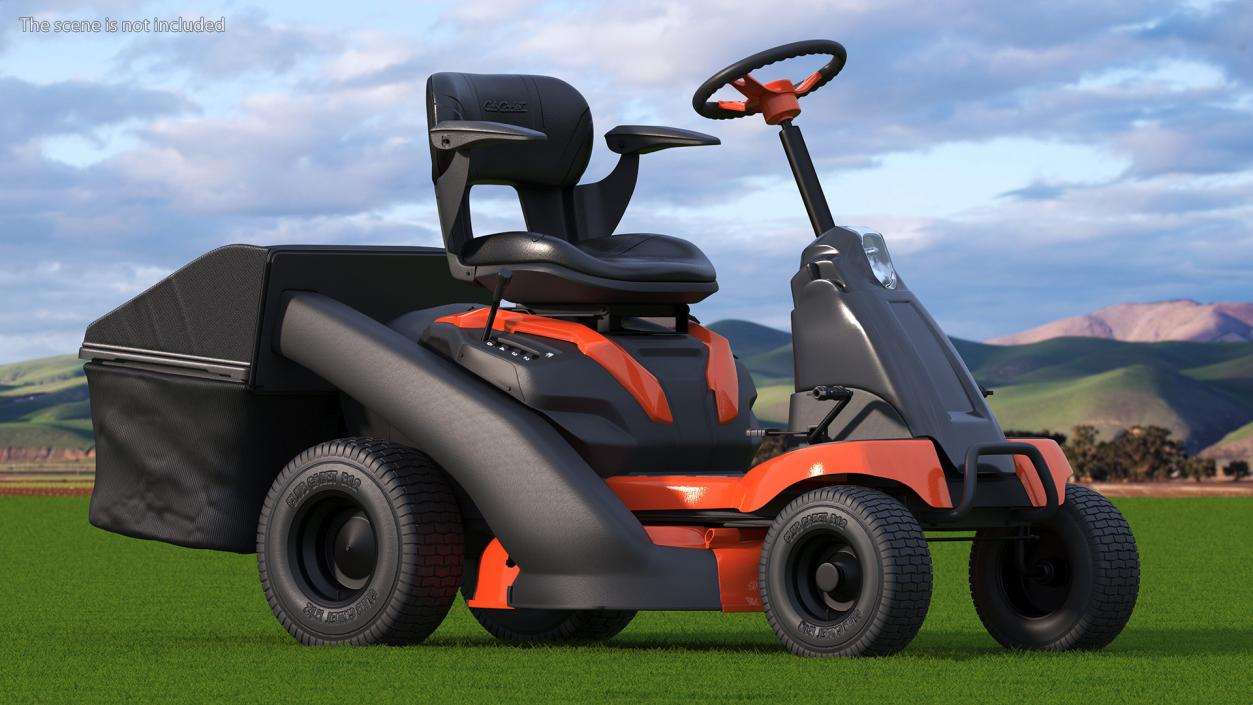 Mobile Lawn-Mower Orange with Grass Collection Bag Rigged 3D