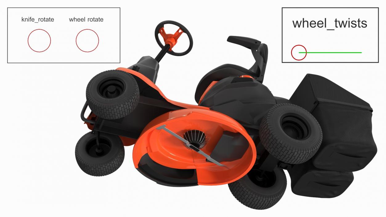 Mobile Lawn-Mower Orange with Grass Collection Bag Rigged 3D