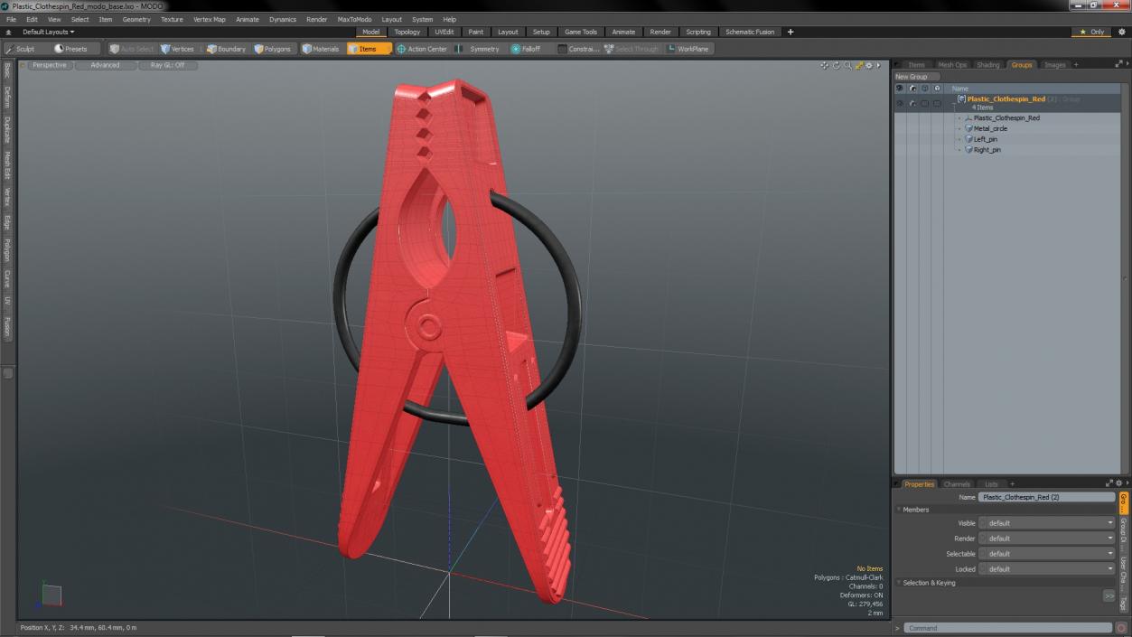 Plastic Clothespin Red 3D