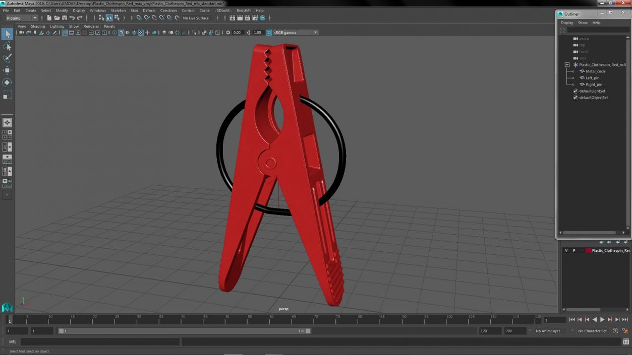 Plastic Clothespin Red 3D