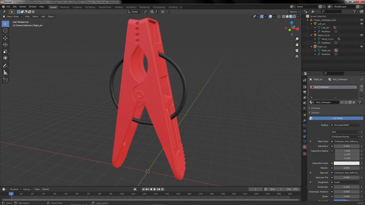 Plastic Clothespin Red 3D