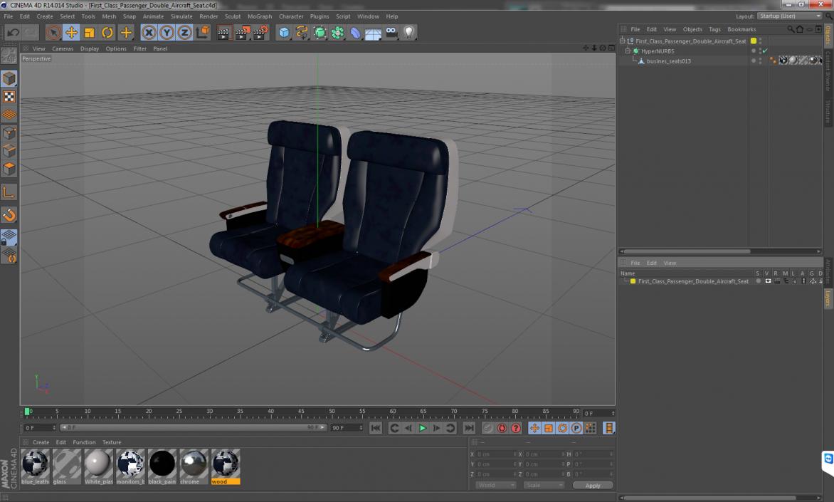 First Class Passenger Double Aircraft Seat 3D