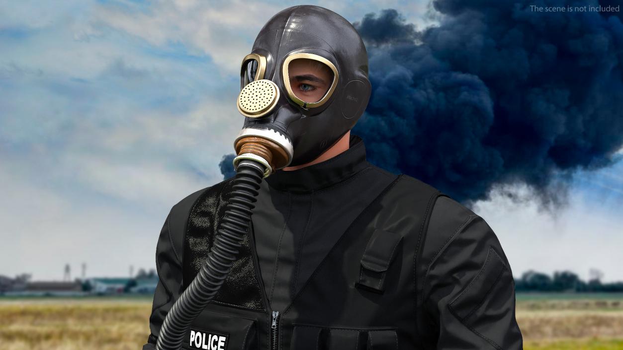 3D Black Rubber Gas Mask with Hose