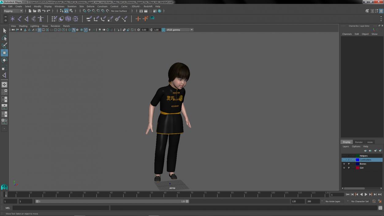 3D Asian Baby Girl in Kimono Rigged for Maya