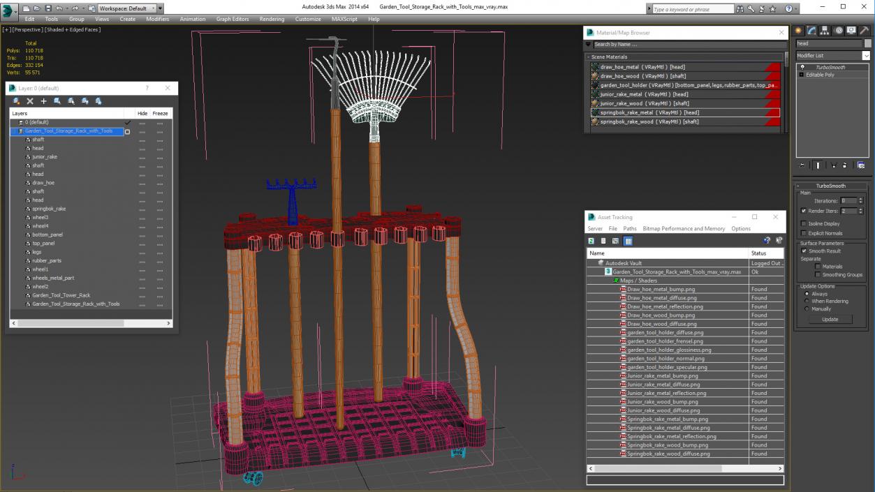 3D model Garden Tool Storage Rack with Tools