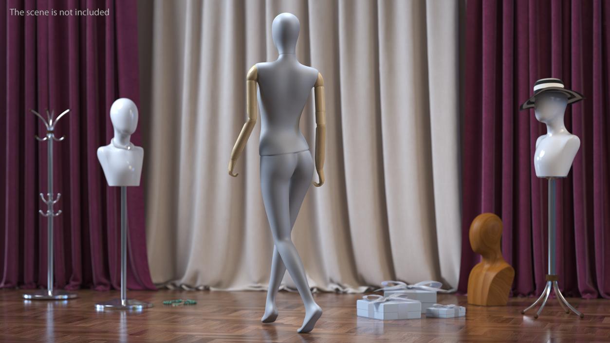 Flexible Female Mannequin Walking Pose Satin Grey 3D model