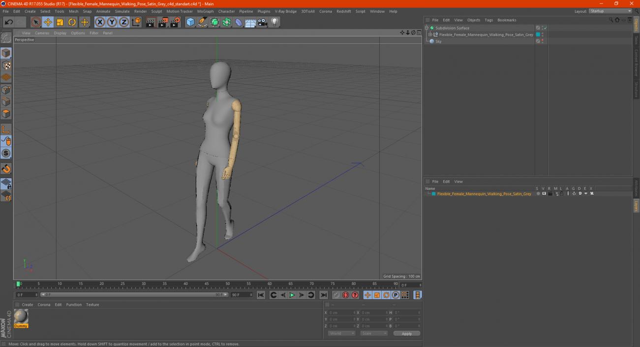 Flexible Female Mannequin Walking Pose Satin Grey 3D model
