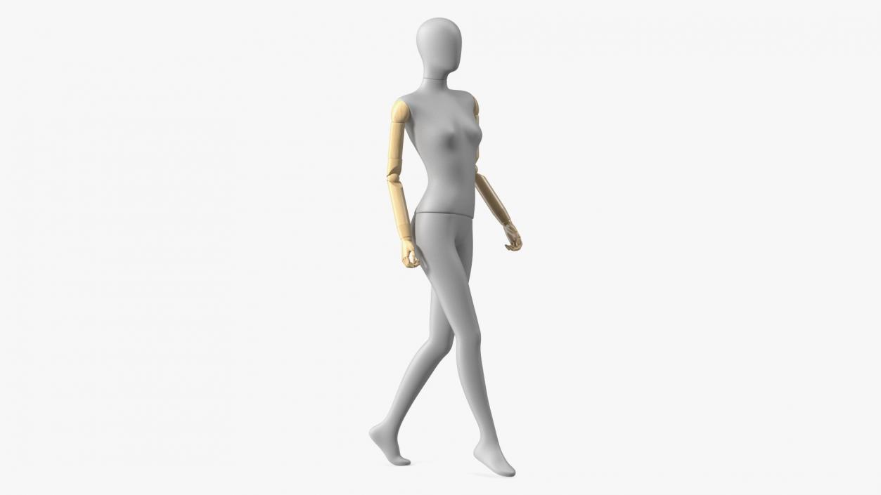 Flexible Female Mannequin Walking Pose Satin Grey 3D model