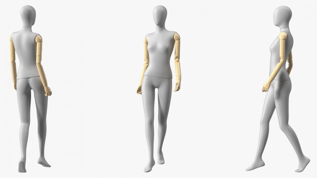 Flexible Female Mannequin Walking Pose Satin Grey 3D model