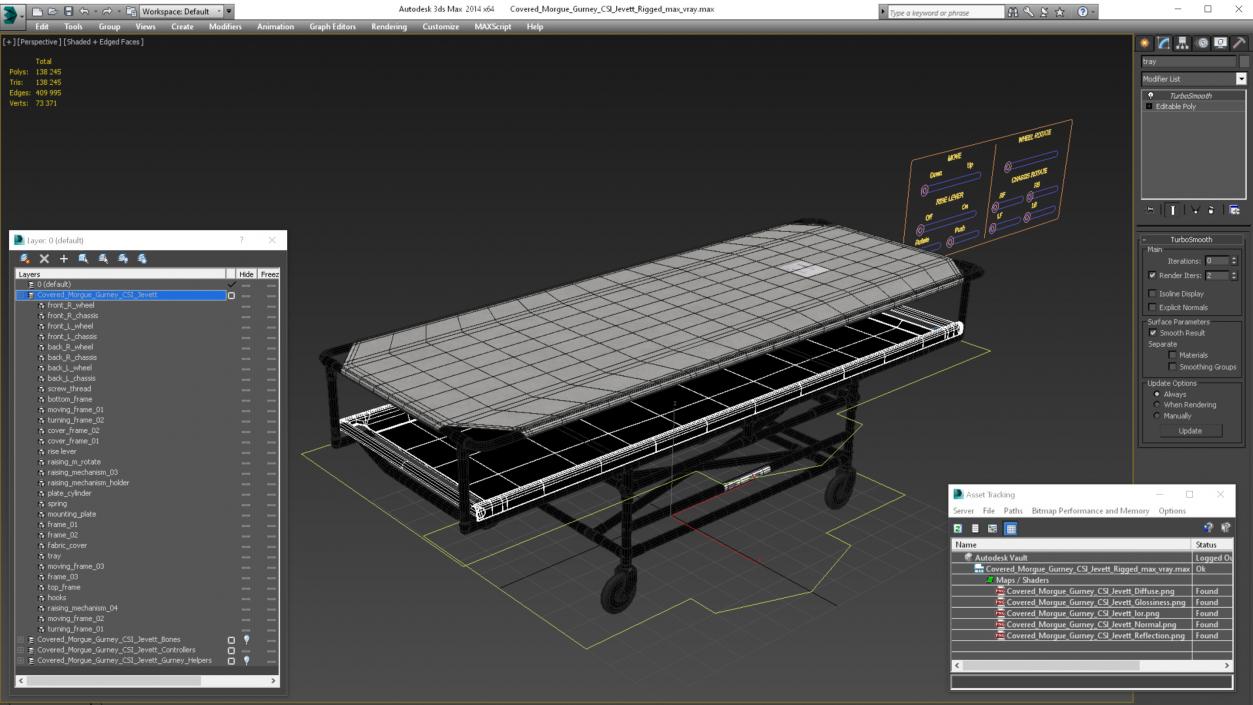 Covered Morgue Gurney CSI Jevett Rigged 3D model