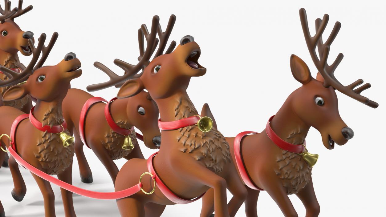 Santa Claus Deer Sleigh Standing 3D