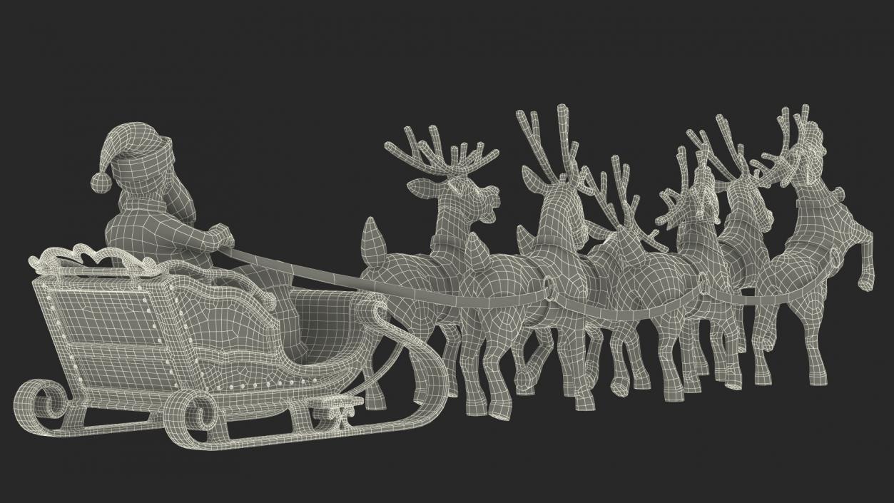 Santa Claus Deer Sleigh Standing 3D