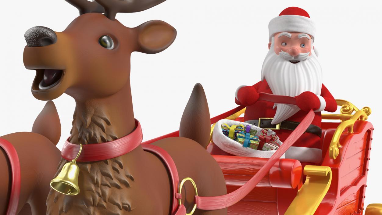 Santa Claus Deer Sleigh Standing 3D