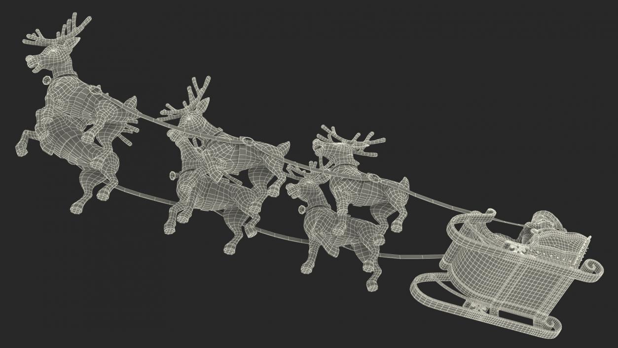 Santa Claus Deer Sleigh Standing 3D