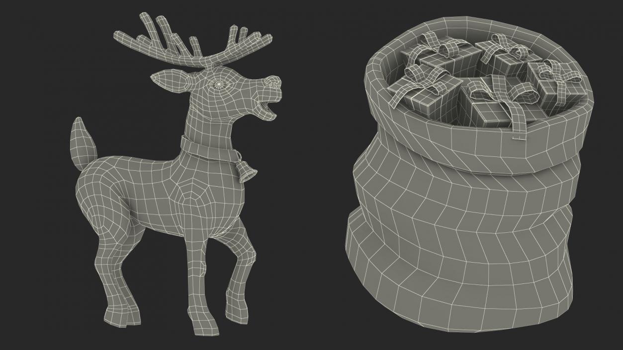 Santa Claus Deer Sleigh Standing 3D