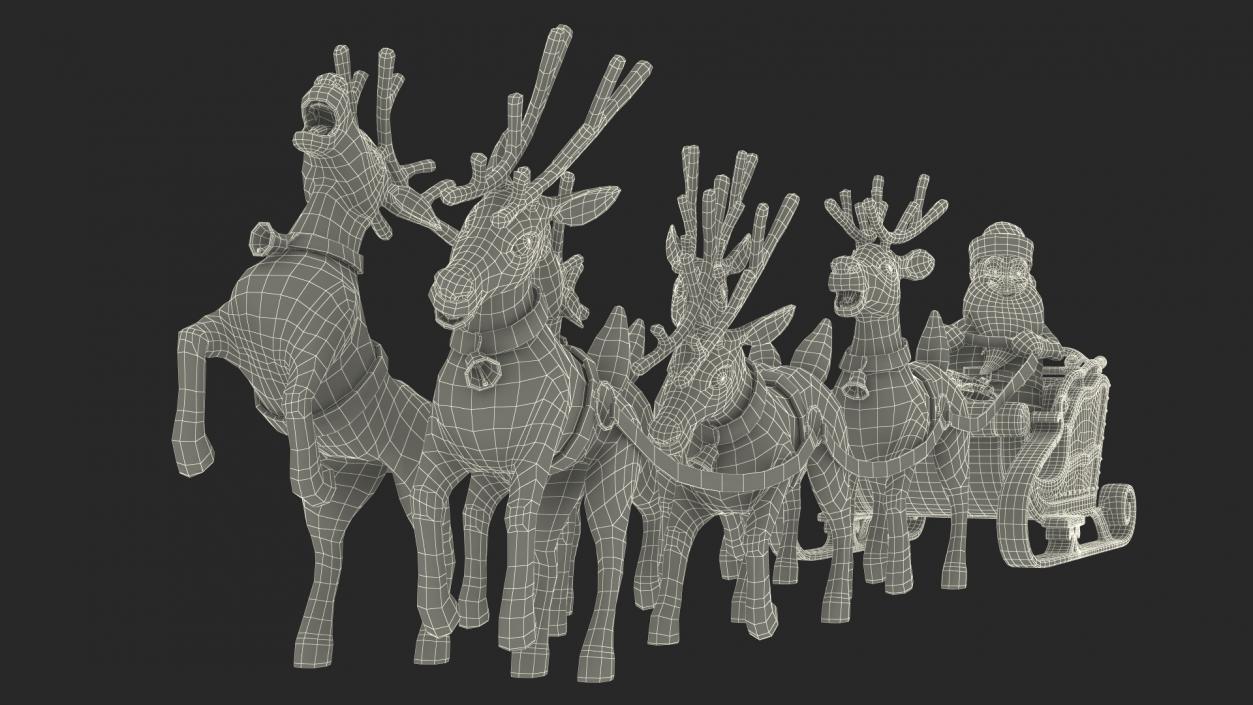 Santa Claus Deer Sleigh Standing 3D