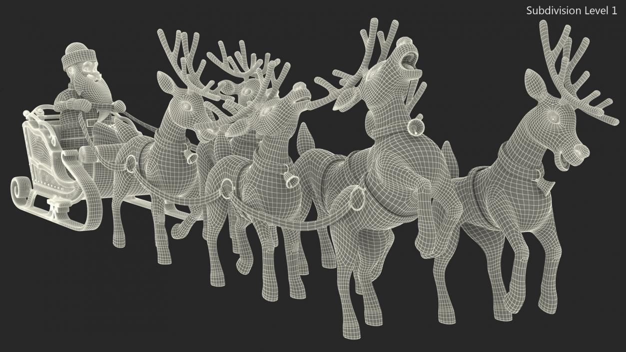 Santa Claus Deer Sleigh Standing 3D