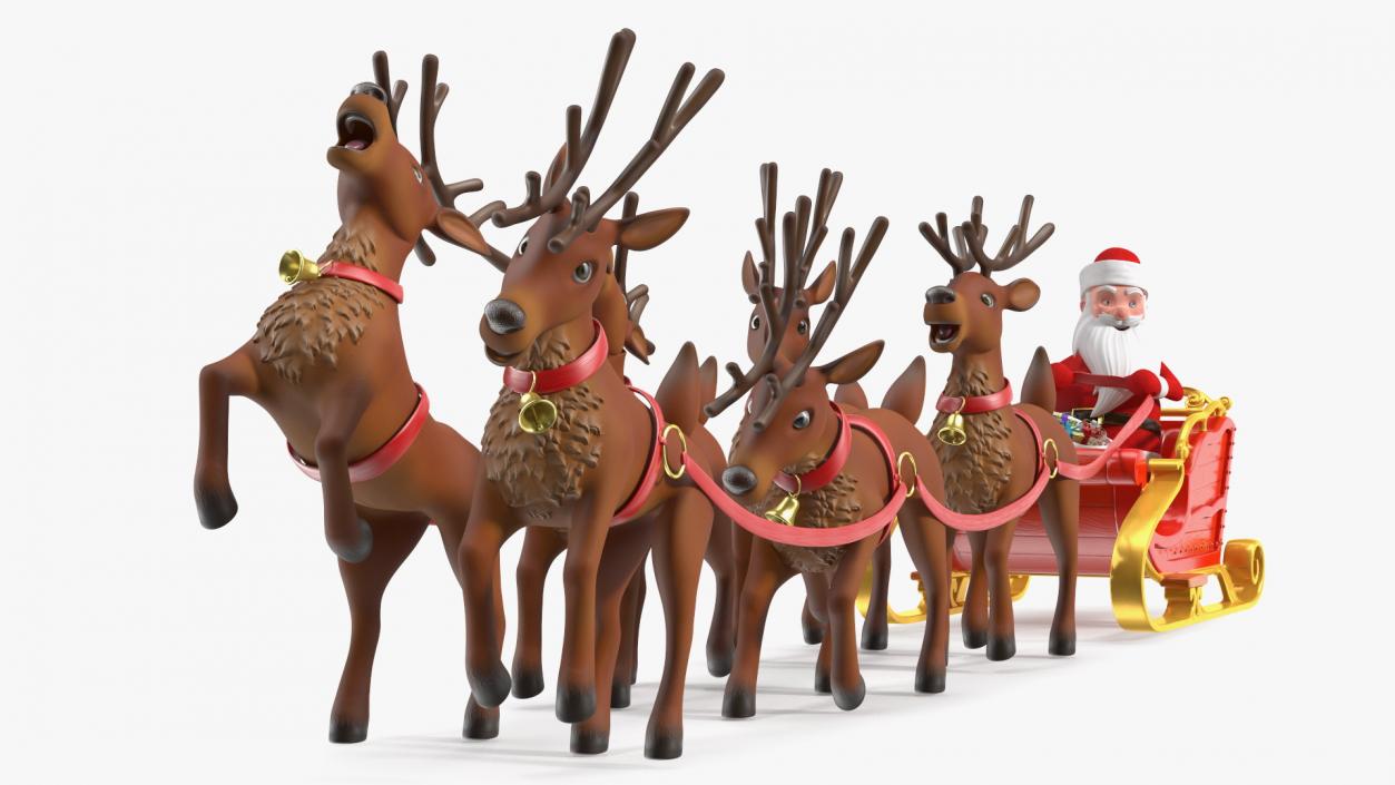 Santa Claus Deer Sleigh Standing 3D