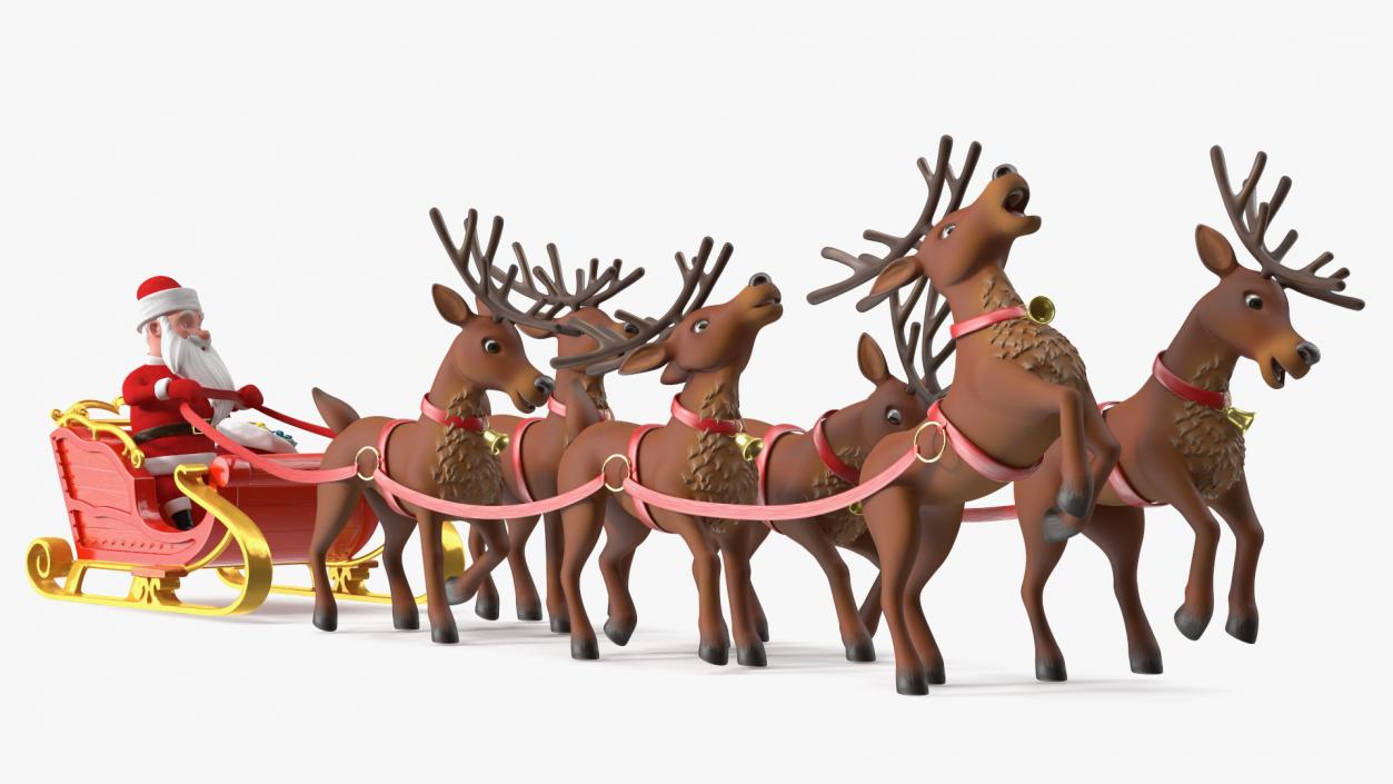 Santa Claus Deer Sleigh Standing 3D