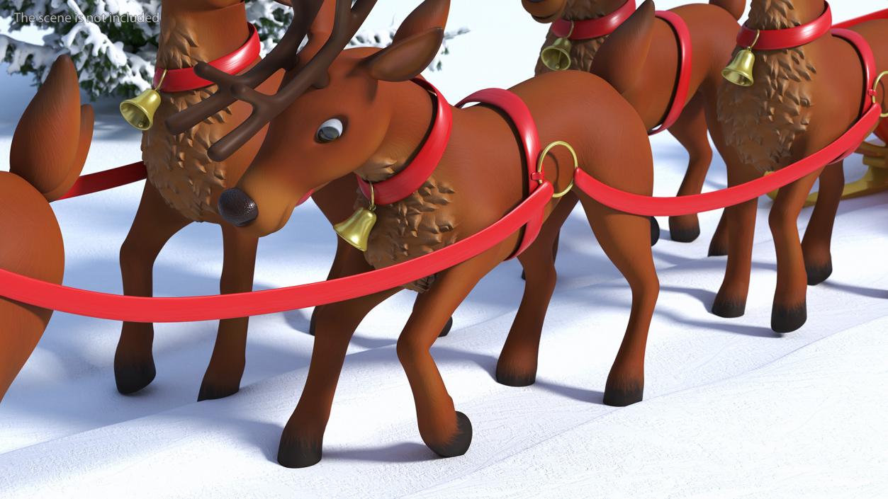 Santa Claus Deer Sleigh Standing 3D