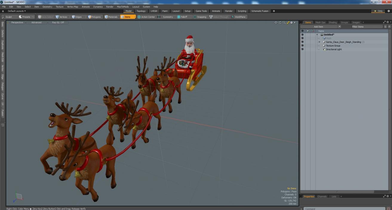 Santa Claus Deer Sleigh Standing 3D