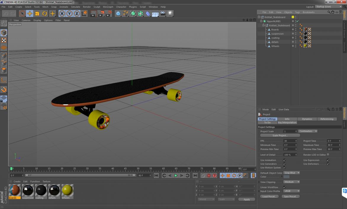 Kicktail Skateboard 3D model