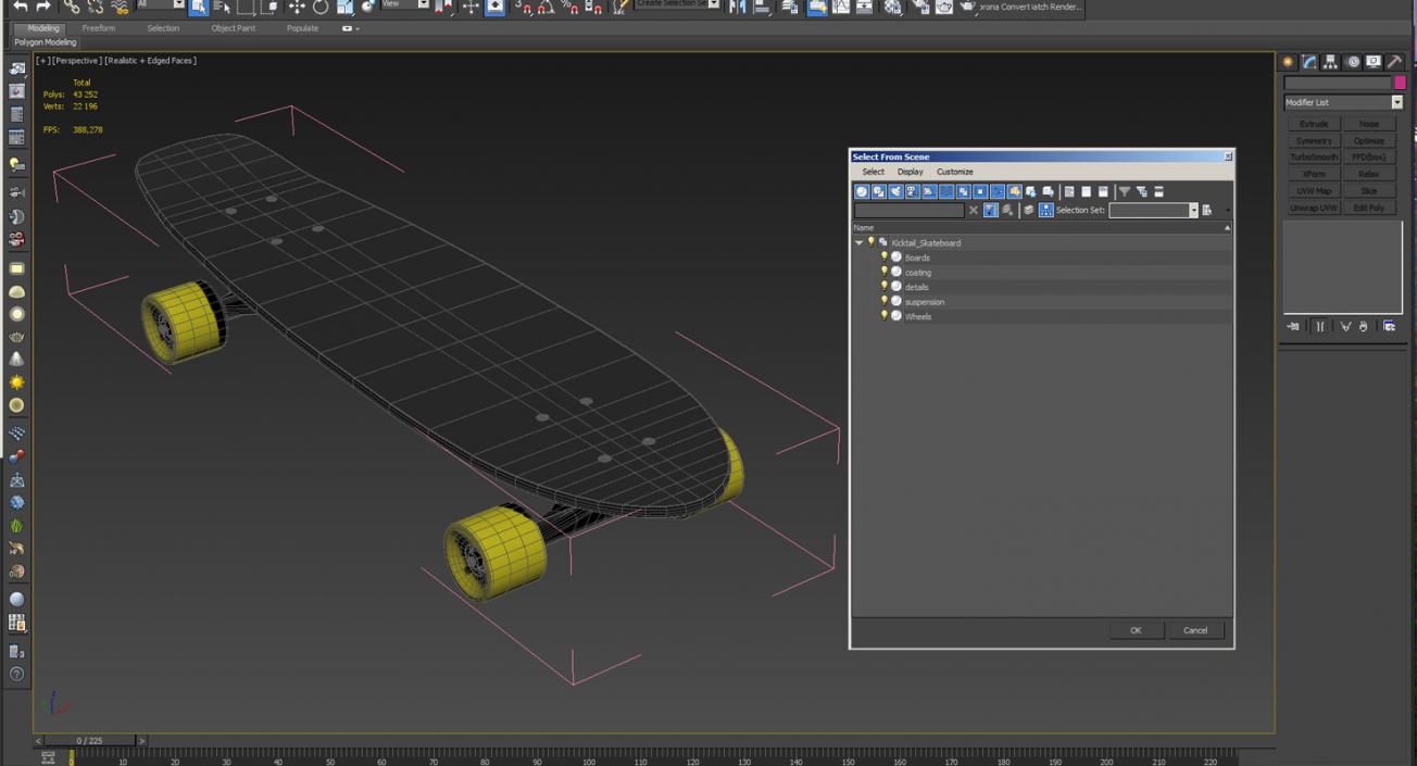 Kicktail Skateboard 3D model