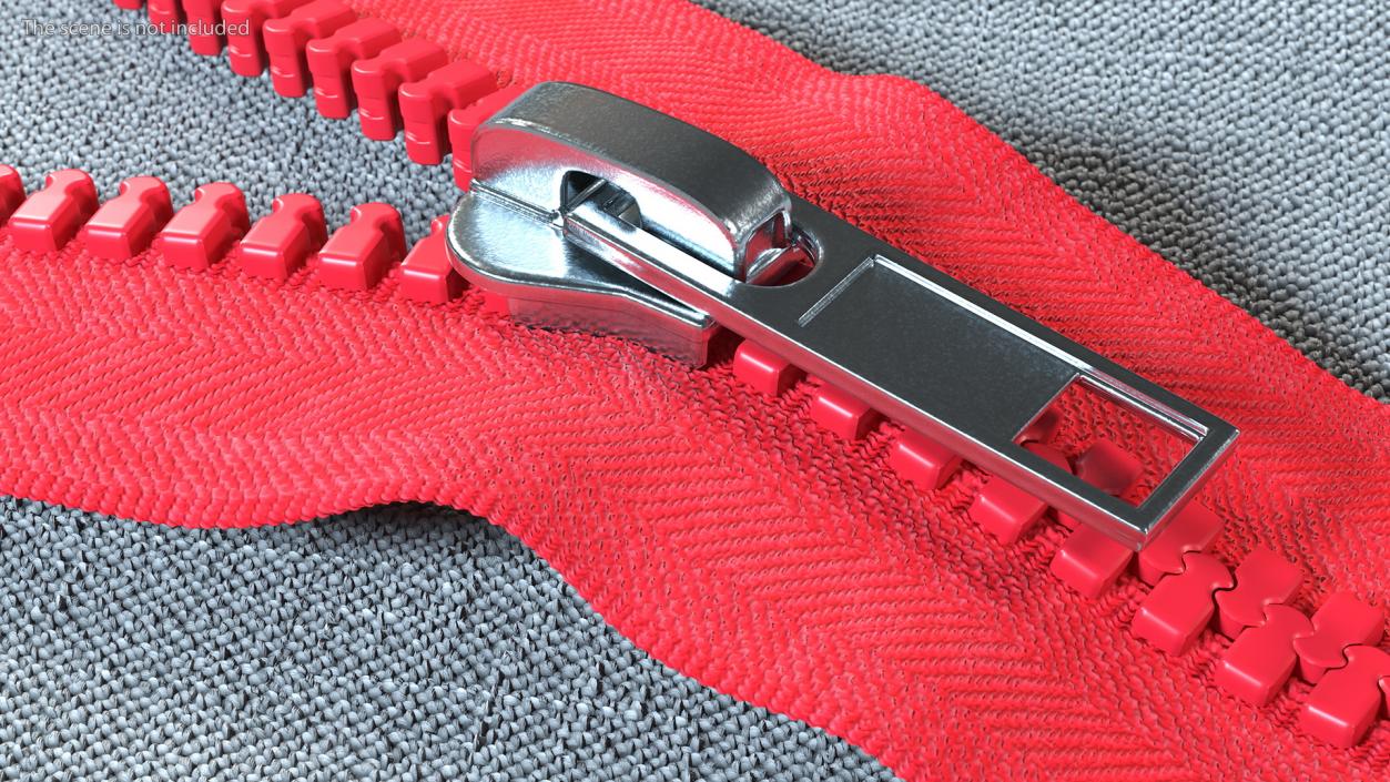 3D model Two Sided Plastic Zipper Opened Red