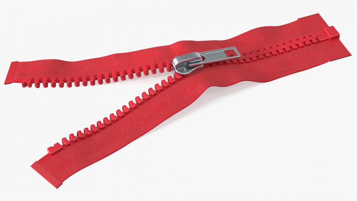 3D model Two Sided Plastic Zipper Opened Red