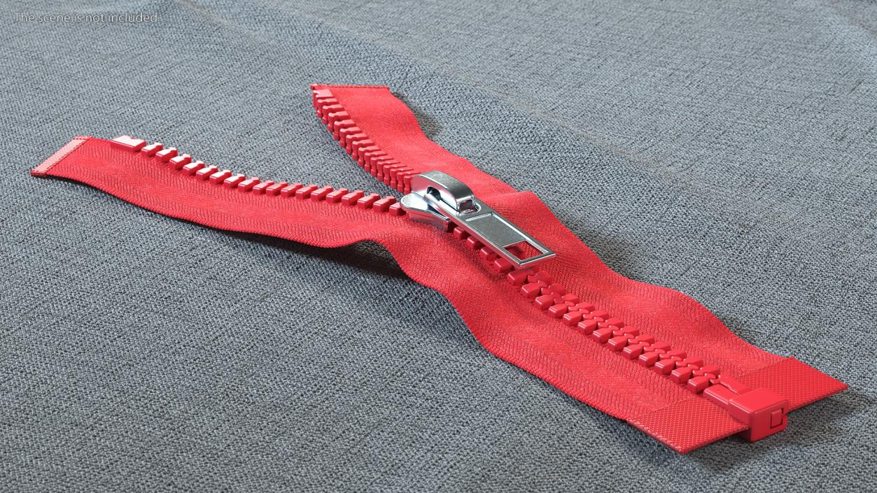 3D model Two Sided Plastic Zipper Opened Red