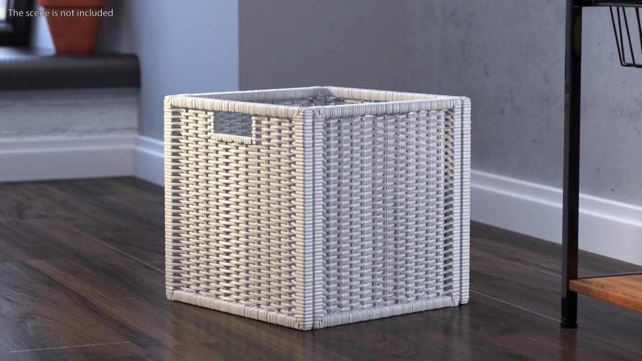 Rattan Storage Basket White 3D