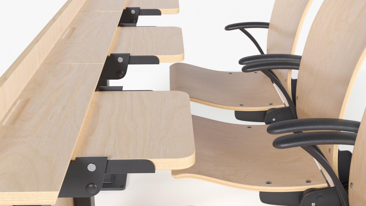 Auditorium Chairs And Tables Light Wood 3D model