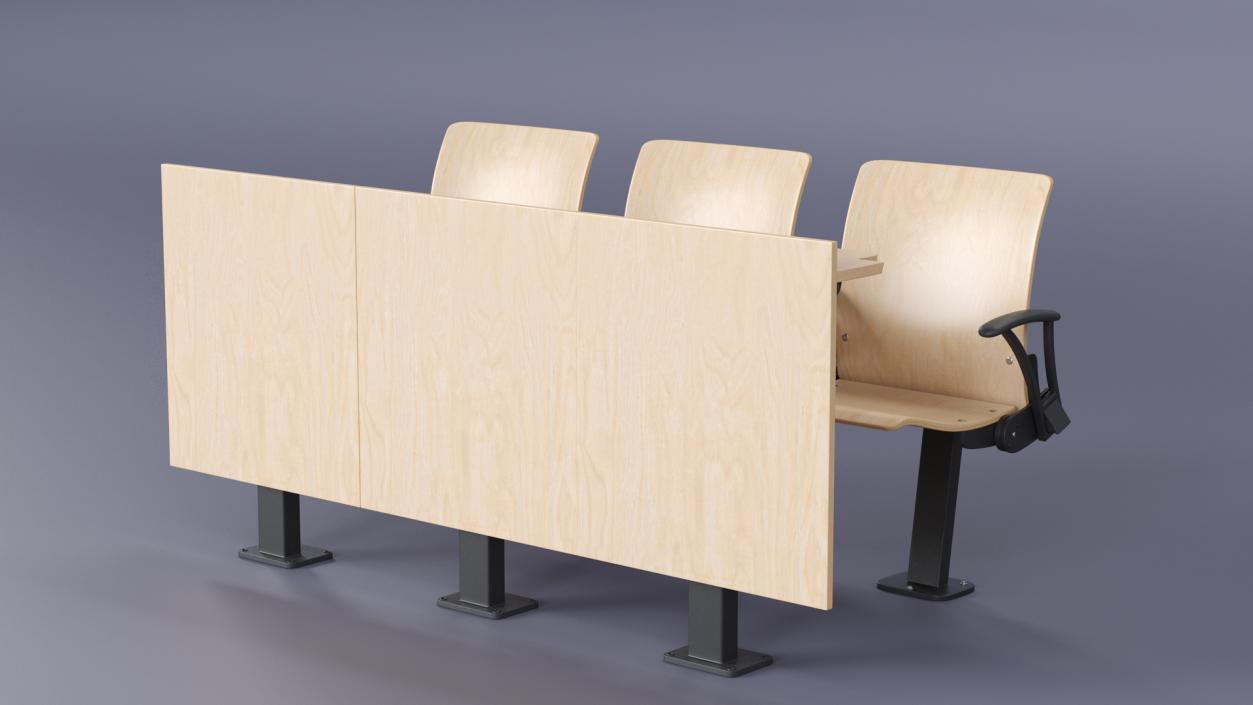 Auditorium Chairs And Tables Light Wood 3D model