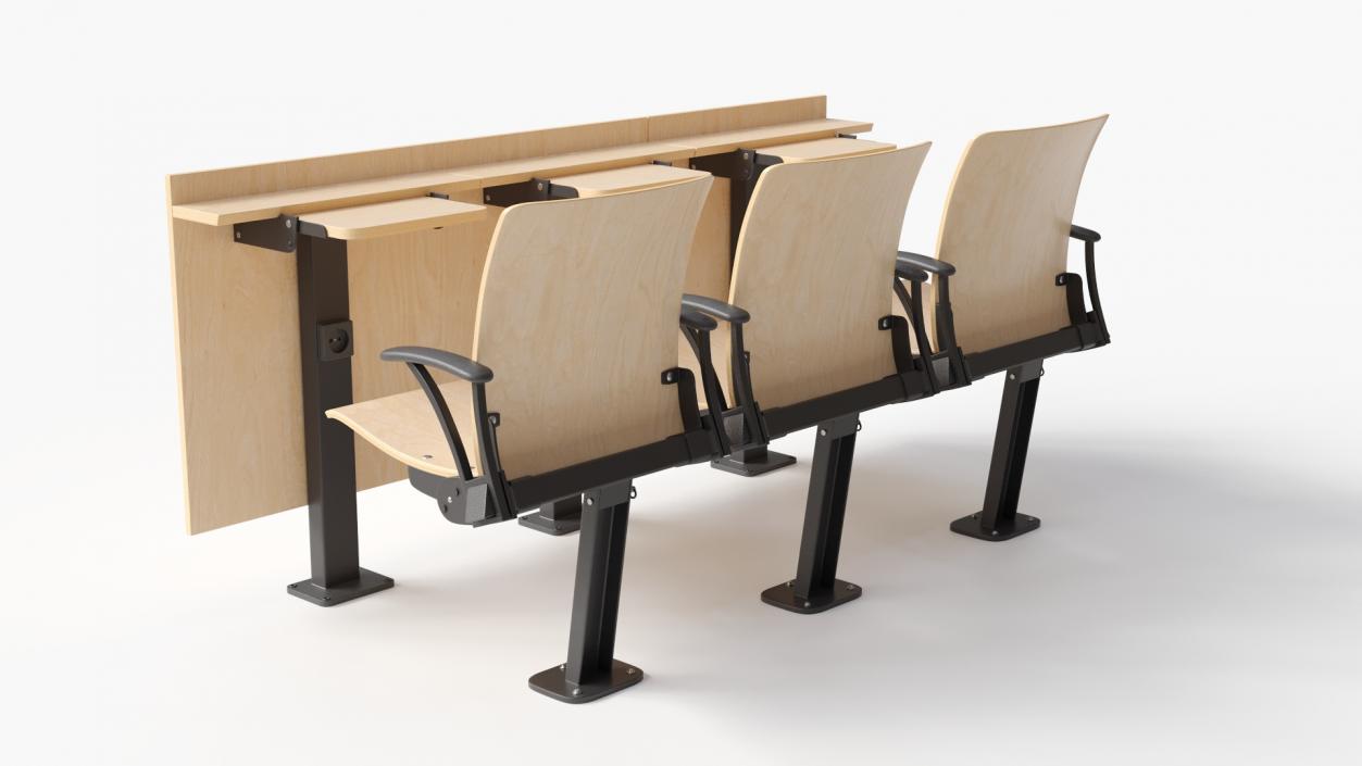 Auditorium Chairs And Tables Light Wood 3D model