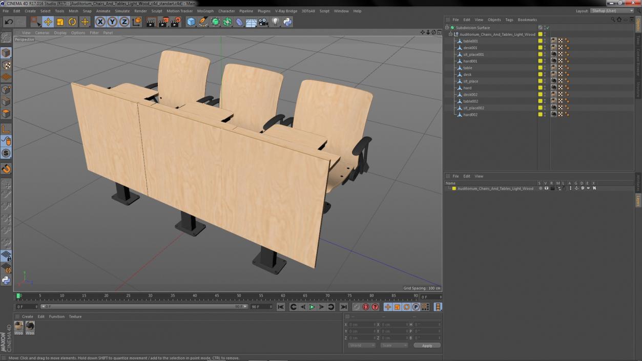 Auditorium Chairs And Tables Light Wood 3D model