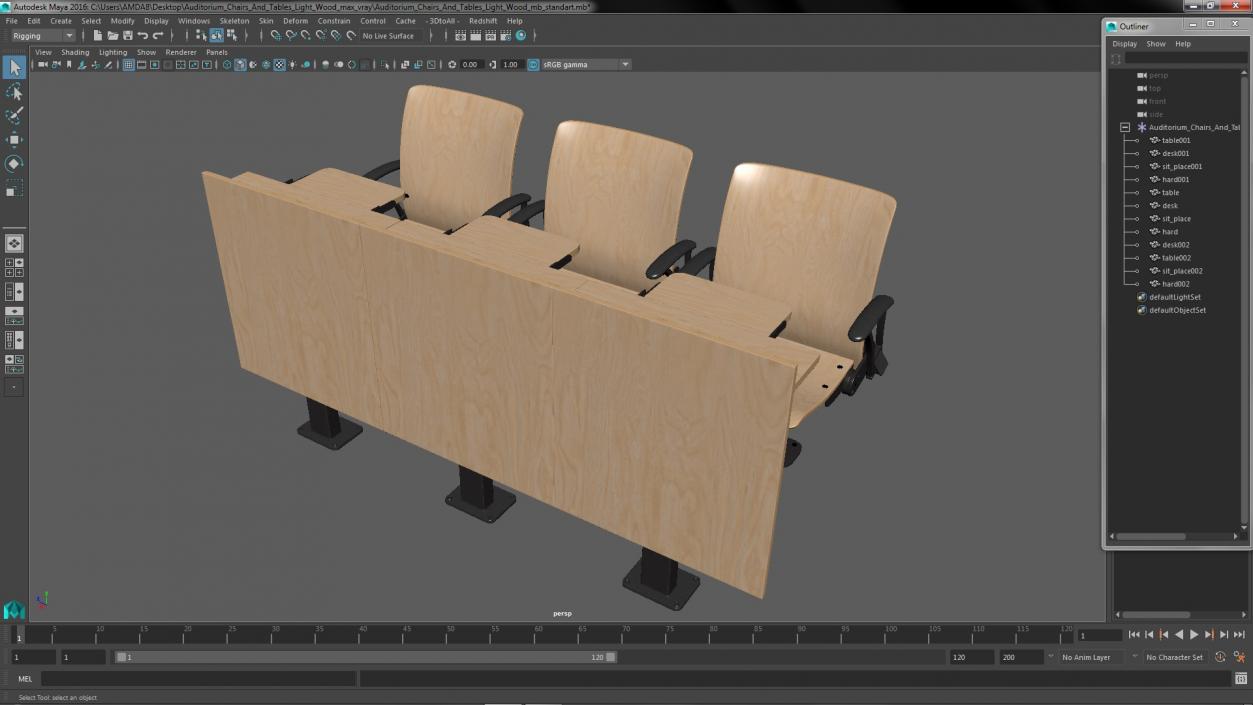 Auditorium Chairs And Tables Light Wood 3D model