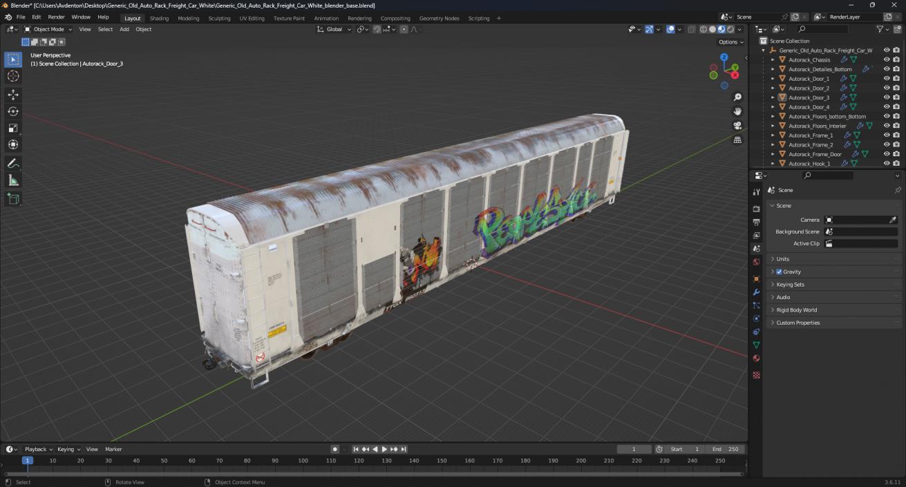 Generic Old Auto Rack Freight Car White 3D model