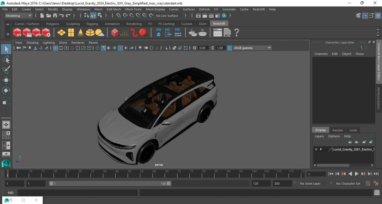 Lucid Gravity 2024 Electric SUV Gray Simplified 3D
