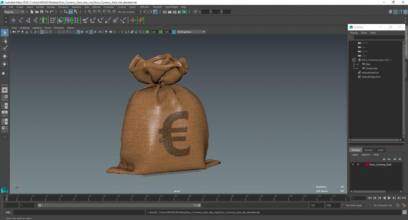 3D Euro Currency Sack model