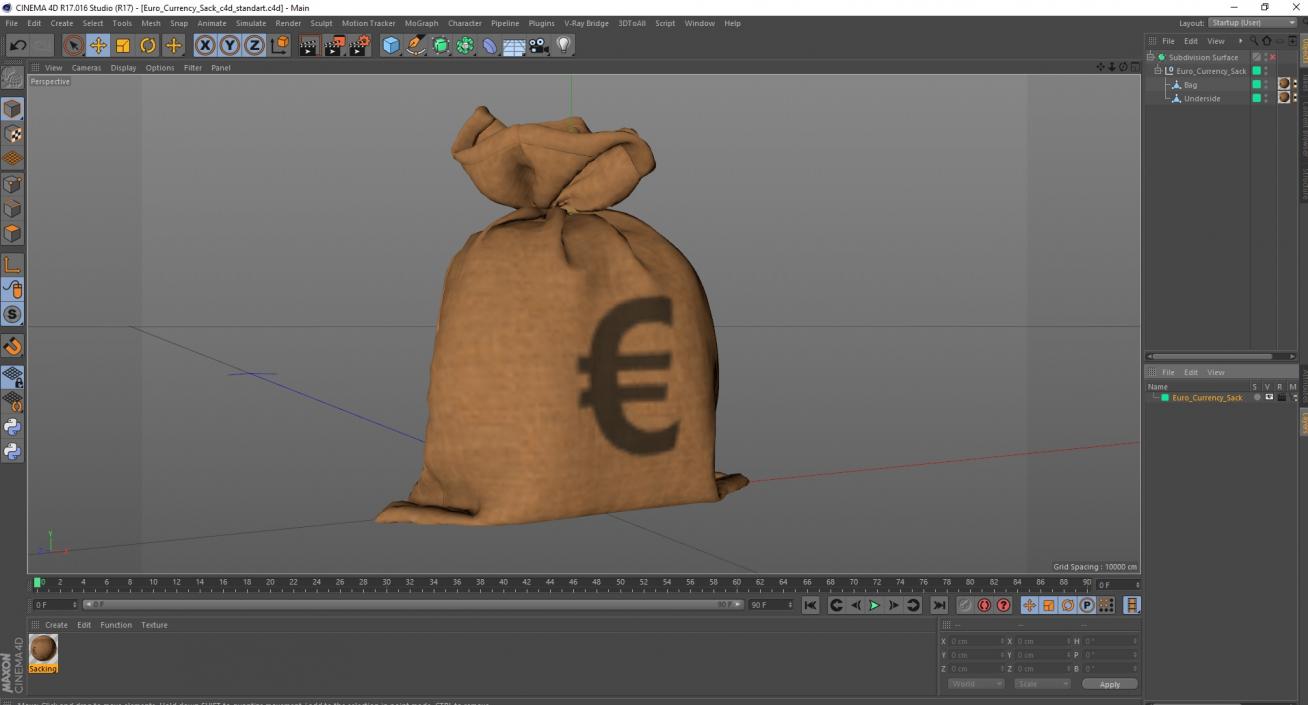 3D Euro Currency Sack model