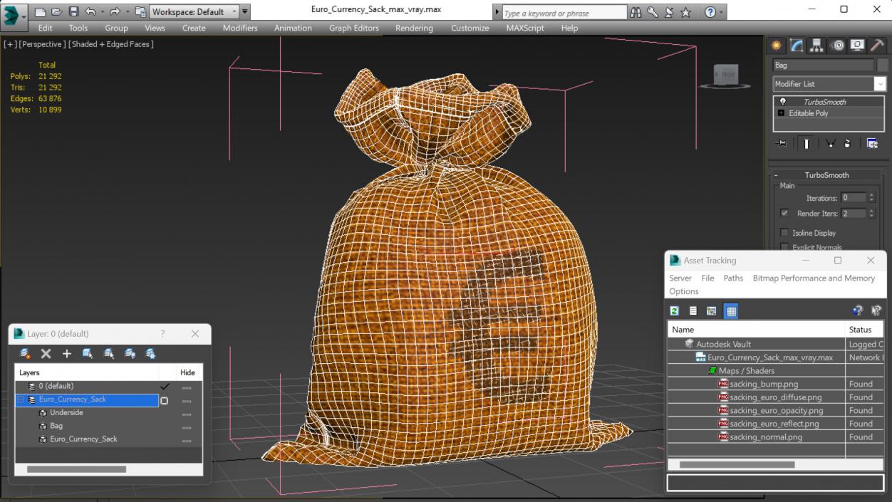 3D Euro Currency Sack model