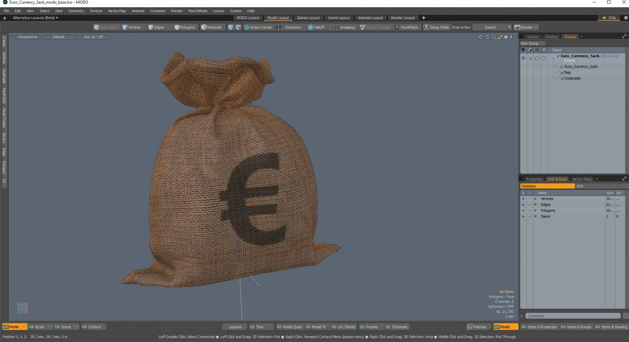 3D Euro Currency Sack model